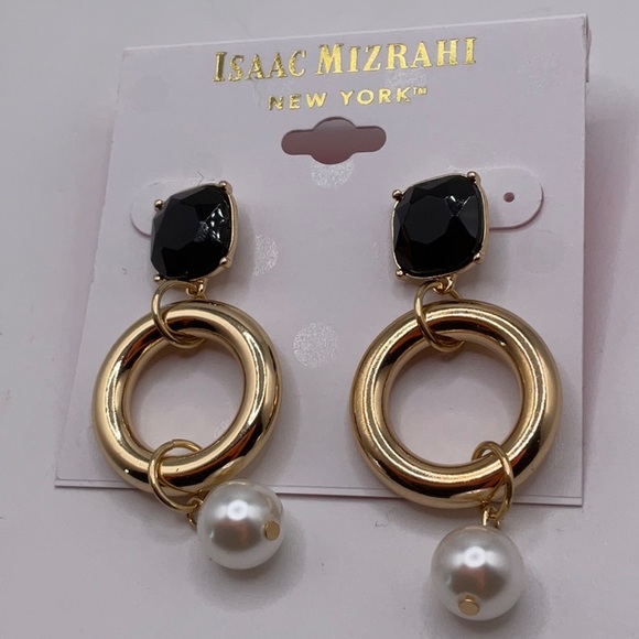 Isaac Mizrahi Jewelry - Isaac Mizrahi Gold and Black Pearl Earrings